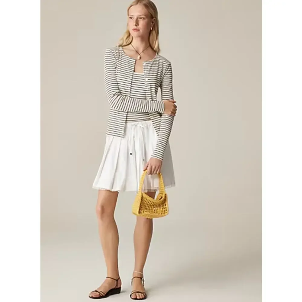 J Crew Fine Rib Knit Cardigan XS NWOT White Olive Green Button Top CI343 J.Crew